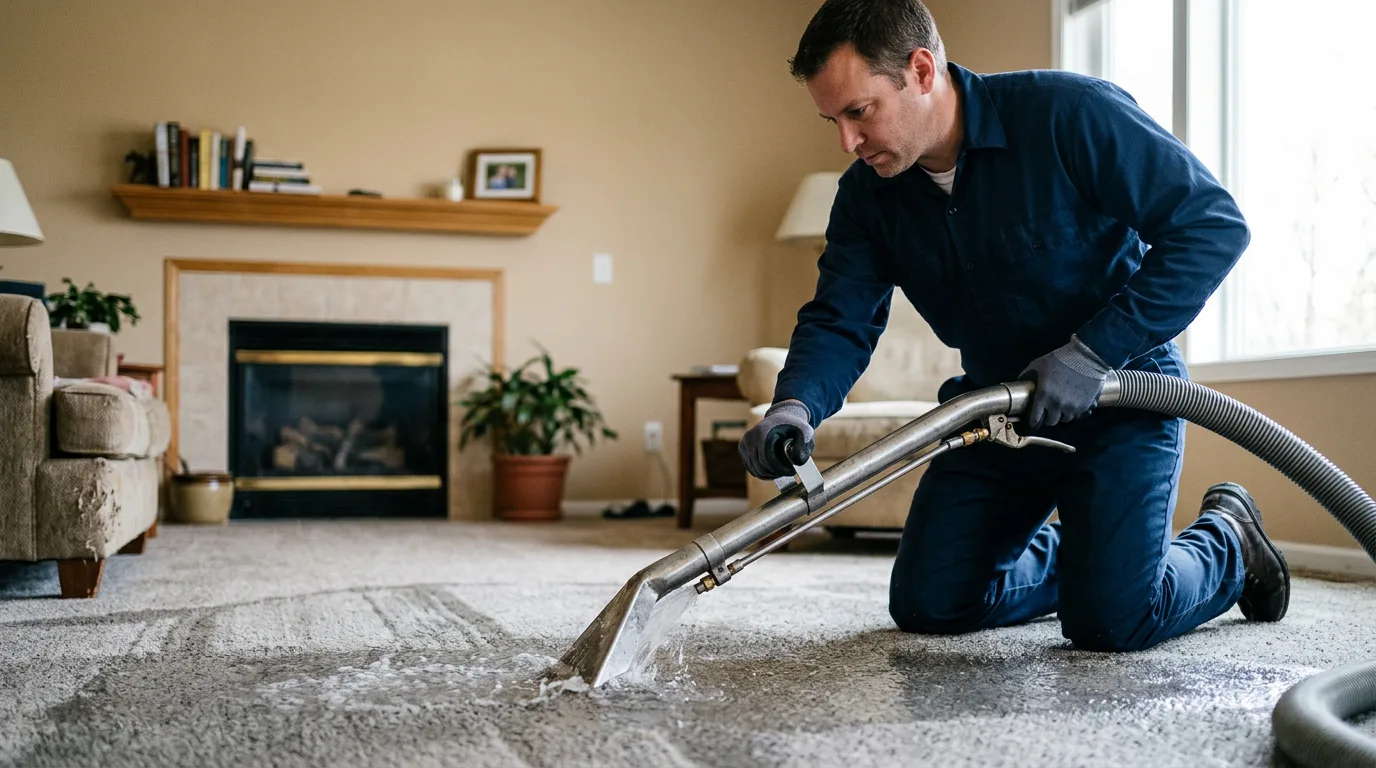 Water damage restoration technician working near Fairfield, AL